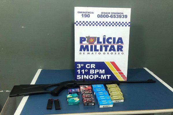 Suspeito de violência doméstica é preso pela PM com rifle e 771 munições em Sinop